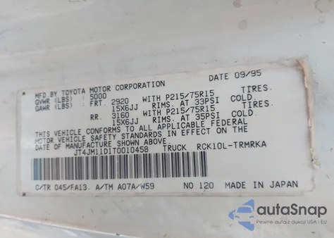 1996 Toyota T100 z USA, uszkodzony, nr VIN JT4JM11D1T0010458